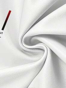 Men's Parisian Pattern T-Shirt - White Short-Sleeved Crew Neck Casual Shirt With Red Accents And Logo, Soft Polyester Fabric, Machine Washable. - 白色 - 查看 3