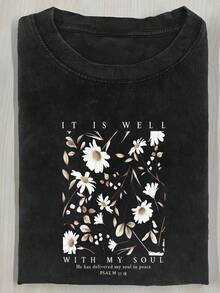 100% Cotton Short Sleeve T-Shirt For Men And Women, 230g, Heavyweight Washed Cotton, Graphic Print, Thick 230g Cotton, Urban Vintage Style, Crew Neck, Short Sleeve, L - 黑色 - 查看 1