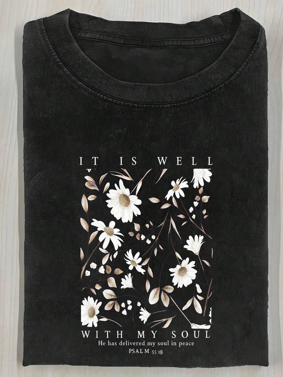 100% Cotton Short Sleeve T-Shirt For Men And Women, 230g, Heavyweight Washed Cotton, Graphic Print, Thick 230g Cotton, Urban Vintage Style, Crew Neck, Short Sleeve, L - 黑色 - 查看 1