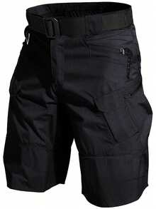 Men's Summer Flap Pocket Side Zipper Outdoor Sports Shorts (No Belt) - Black - View 1