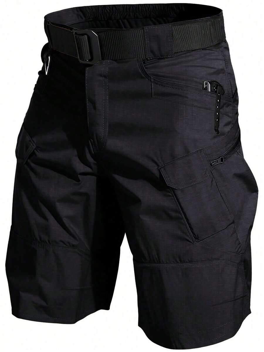 Men's Summer Flap Pocket Side Zipper Outdoor Sports Shorts (No Belt) - Black - View 1