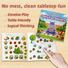 Libro de actividades con pegatinas divertidas diarias, juego de pegatinas de escenas lindas con personajes y objetos para mezclar y combinar, juegos de completar imágenes y emparejar para potenciar la creatividad, la concentración y la observación, perfecto para jugar en casa, tiempo de viaje y actividades en el aula - Cuaderno de aprendizaje con pegatinas temáticas - Ver 9
