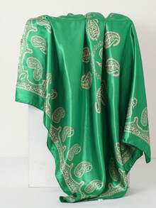 1PC Paisley Pattern 90CM Women's Faux Silk Square Scarf Bandana Headwrap Chest Wrap - Green - View 2