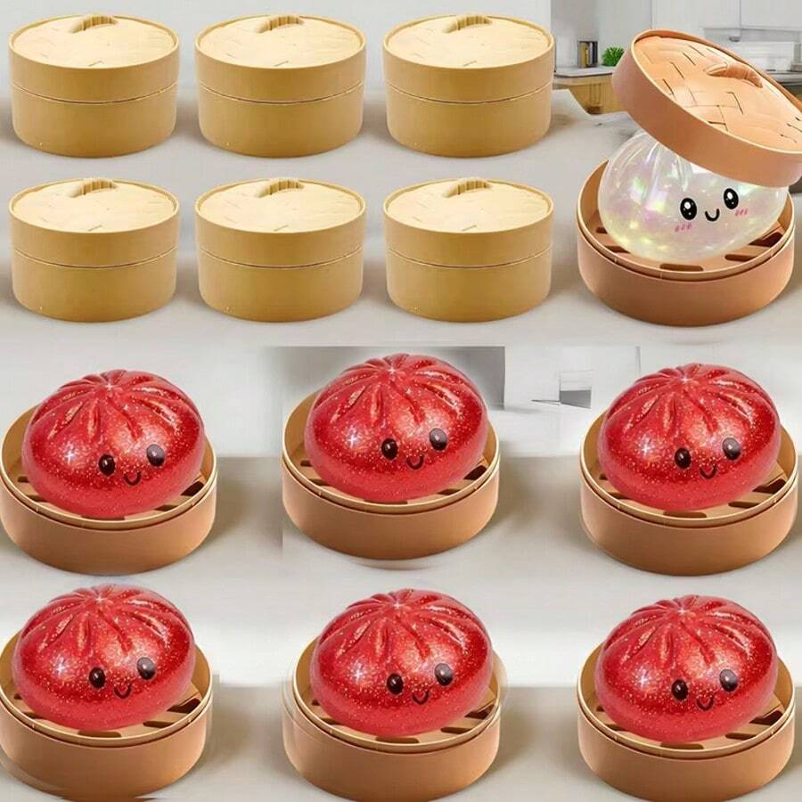 1 pieza Bola de estrés con purpurina de colores, diseñada como una pieza de arte sensorial para las yemas de los dedos para jóvenes urbanos modernos y profesionales, replicando perfectamente la forma clásica de la vaporera tradicional china y los exquisitos dumplings - Multicolor - Ver 1