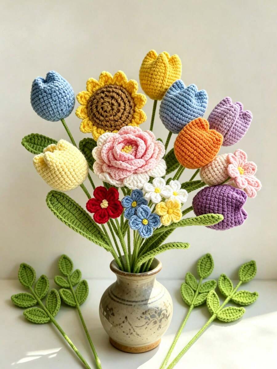 手工编织永生花，DIY钩编花艺摆件，圣诞节、生日、婚礼、毕业典礼、教师节的最佳礼物。适用于餐厅、房间、卧室装饰、节日礼物和派对装饰，以及情人节家居装饰。