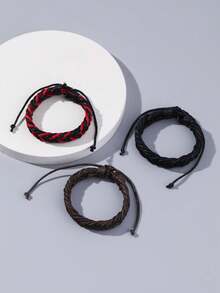 3 Stücke Set Teenager Mode Geflochtene Armbänder, coole Handseile für Jungen und Mädchen, geeignet als Geschenk für beste Freunde und Partys - Verschiedenfarbig - Übersicht 3