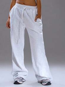 Pantalones jogger anchos y desgastados, cómodos, lindos, casuales y básicos para otoño, primavera y uso diario - Negro - Ver 3