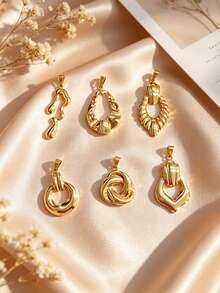 Multi-Style Y2K Fluid Pleated 304 Stainless Steel DIY Pendant, Abstract Curved Twisted Hollow Stackable Collarbone Chain Accessory, Niche Handmade Customized Jewelry Suitable For Campus, Commute, Island Vacation, Date, Birthday Gift, Stainless Steel Material, Skin-Friendly And Sweat-Resistant - Multicolor - View 1