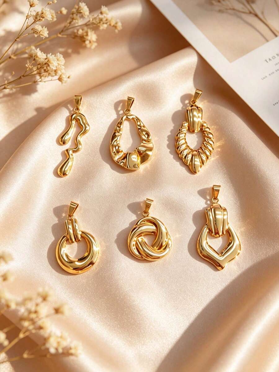 Multi-Style Y2K Fluid Pleated 304 Stainless Steel DIY Pendant, Abstract Curved Twisted Hollow Stackable Collarbone Chain Accessory, Niche Handmade Customized Jewelry Suitable For Campus, Commute, Island Vacation, Date, Birthday Gift, Stainless Steel Material, Skin-Friendly And Sweat-Resistant - Multicolor - View 1