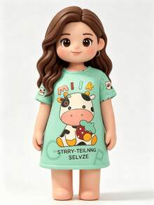 Dibujos animados lindo pijama set 4 piezas - Verde - Ver 5