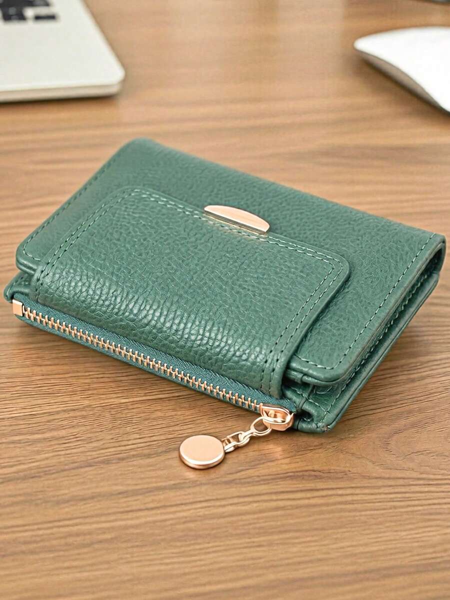 MINGYOU Fashion Soft Textured Handheld Short Wallet Zipper Coin Purse - Teal Blue - View 1