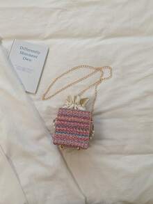Mini bolso de mano de moda con cordón ajustable, caja tejida con relieve, acrílico y perlas - Rosa - Ver 11