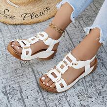 Plus Size Women's Fashion Comfortable Lace-Up Wedge Sandals - White - View 13