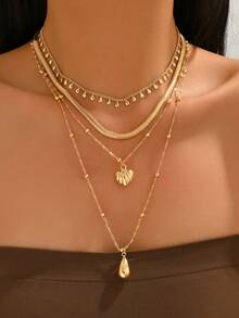 Juego de piezas de collar con cadena en tono dorado, colgante vintage en forma de gota de agua, joyeríde moda adecuada para uso diario, citas, fiestas, festivales deúsica. - Oro 7 - Ver 5