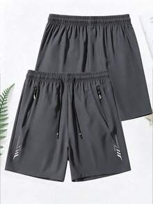 Men's Quick-Dry Breathable Sports Shorts, Comfortable Elastic Drawstring Waist, Zipper Pockets, Lightweight High-Performance Athletic Shorts Summer - Grey - View 5