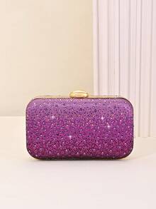 Ombre Shine Rhinestone Hard Shell Evening Bag, Suitable For Weddings, Proms, Banquets, Cocktail Parties And Holiday Celebrations, Elegant Party - Purple - View 5