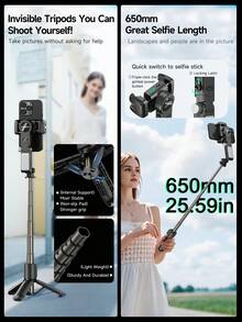 TOKQI Stabilizer With Anti-Shake, Auto Face Tracking, Tripod, Extendable Bluetooth Selfie Stick, 360° Rotatable Phone Holder With Microphone, Compatible With Android And IOS Smartphones For Mobile Video Shooting, Travel Vlog, Family Gathering, Party Recording - Multicolor - View 7