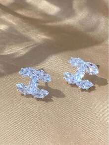 1對奢華雙C高階優雅百搭極簡小巧可愛耳釘 - 銀色 - 查看 3