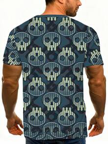 Ropa de hombre de manga corta casual y moderna con impresión digital para el hogar, exteriores y ocio, combinación de moda personalizada para el verano - Negro - Ver 2