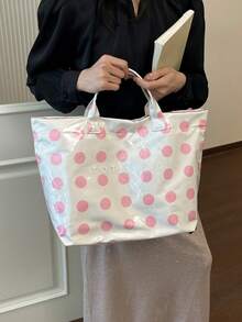 Summer New Polka Dot Contrast Design Women's Tote Bag, Fashion Minimalist Waterproof PVC Handbag/Vacation Bag - Pink - View 3