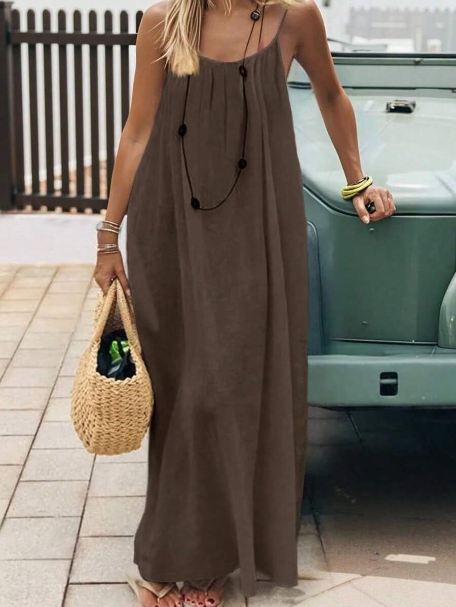 Women's 2026 Strappy Dress, Backless, Loose Fit, For Home Use. - Brown - View 1