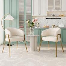 White Dining Chair, Modern Velvet Spray Gold Dining Chair In Gold Finish (2 Pcs), Dining Chair With Golden Legs - White - View 8