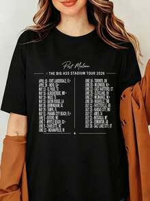 T-shirt Post Malone, style vintage années 90, avec les dates de la tournée << The Big Ass Stadium 2026 », look décontracté unisexe en coton, style hip-hop Jelly Roll. - Noir - Voir 1