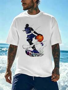 Men's basketball graphic print T-shirt, quality fabric, high-impact print, hip-hop street style, breathable. - Branco - Ver 2