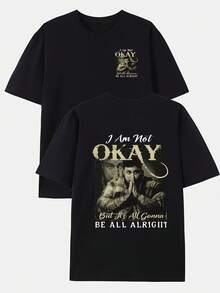 No soy perfecto, pero todo estará bien" Camiseta de moda para hombre con estampado de doble cara, adecuada para uso diario en el hogar y salidas informales, también para actividades físicas - Negro - Ver 1