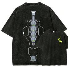 Camiseta Vintage Cyberpunk para Hombre, Manga Corta, Estilo Casual Urbano, Corte Unisex, Lavada, Paquete de 2, Regalo para el Día del Padre, Ropa Masculina - Negro - Ver 1