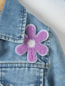 Young Girls Jackets & Coats Spring/Autumn New Cute College Style Towel Embroidery Flower Patch Decor Classic Retro Versatile Blue Denim Jacket Long Sleeve Short Top Back To School - Blue - View 6