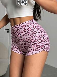 Pantalones cortos de bicicleta plisados de unicolor para mujer, ciclismo de verano, deportes de yoga - Rosa - Ver 1