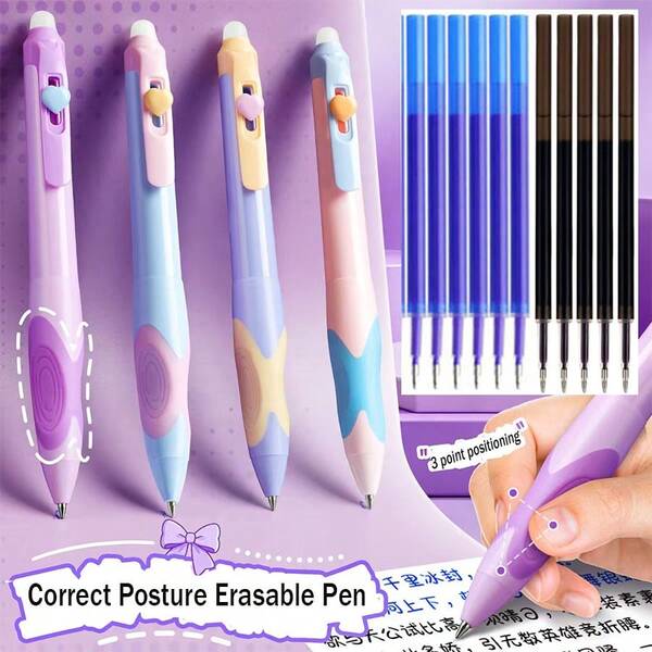 26-Pack Erasable Neutral Pens, With The Correct Grip For Soft Holding, With A Retractable Design, 0.5mm Tip In Black And Blue Ink, For Office And School Supplies.