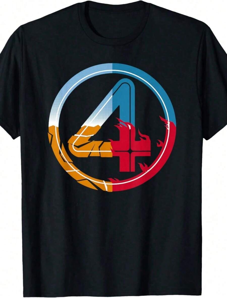 Camiseta Casual con Estampado de Emblema Geométrico Manga Corta Estilo Streetwear Deportivo Japonés Moda Chica Novedad Retro - Negro - Ver 1