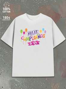 1 Pack Of Women's Birthday T-Shirts 100% Cotton - Happy Birthday Print In Spanish With Balloons And Numbers 18/28/38/58/68/78/88/98 - Gift For February And March Birthdays - 白色 - 查看 1