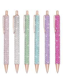 Set Pulpen Ballpoint Mewah Bertabur Berlian Imitasi 6 Buah, Termasuk 1 Pulpen Acak + 5 Isi Ulang, Pulpen Tulis Hadiah Kreatif, Pulpen Tulis Modis, Kembali, Hari Pertama Sekolah - MultiWarna - View 4