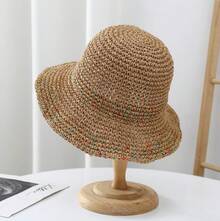 Sombrero de paja para salidas de verano y vacaciones, transpirable y plegable, sombrero de ala ancha para protección solar para mujeres. - Caqui - Ver 5