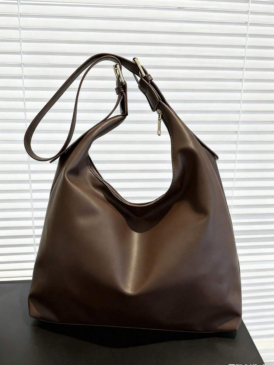 Bolso de hombro de mujer de gran capacidad y unicolor vintage, bolso cruzado multifuncional, bolso de hombro de mujer, bolso cruzado de gran capacidad, bolso de trabajo casual