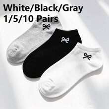 5/10 Pairs Women's Short Socks, Bowknot Candy Color Short Socks, Simple And Comfortable, Random Color - Multicolor - View 13