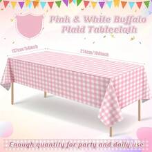 1pc/3pcs Ice Cream Powder White Plaid Plastic Tablecloth, 54 X 108 Inch Disposable Rectangular Tablecloth, Suitable For Birthday, Back To School Party, Wedding, Anniversary, Bachelorette Party, Theme Event Decoration - Multicolor - View 3
