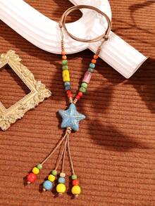 1 pieza Nuevo collar colgante geométrico asimétrico de metal con cuentas de colores exagerado estilo bohemio (El material es cerámica, talla grande pesado que la resina/plástico ordinario) - Multicolor - Ver 4