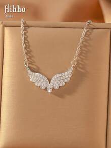 Hihho 1pc Luxury Full Zirconia Angel Wing Necklace, Wing Pendant Collarbone Chain, Elegant Versatile Jewelry For Women - Angel Wings - View 10