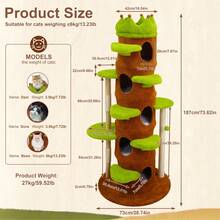 BingoPaw Large Cat Tree With Scratching Post Cute Castle Condo Multiple Jumping Platforms - Green & Brown - View 8