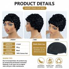 Pixie Cut Human Hair Wig Featuring A Voluminous Wavy Style And A Beautiful Black Finish; Short, Curly Wig With 4-Inch Wavy Curls And 200% Density For A Natural Look-Suitable For Daily Wear, Parties, And Special Occasions. - Natural Black - View 5