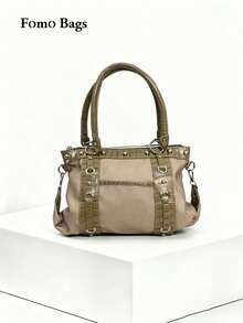 Sac à main vintage Y2K Hot Girl rétro grande capacité style design de niche mode haut de gamme sac à bandoulière sac fourre-tout polyvalent doux et cool sous le bras - Nude - Voir 1