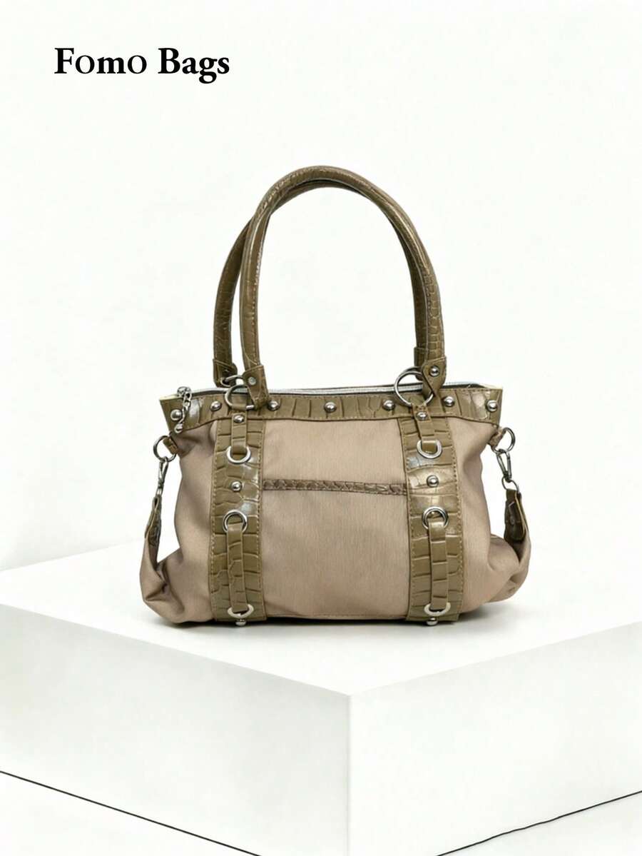 Sac à main vintage Y2K Hot Girl rétro grande capacité style design de niche mode haut de gamme sac à bandoulière sac fourre-tout polyvalent doux et cool sous le bras - Nude - Voir 1
