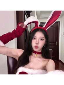 1pc Halloween Red Rabbit Ear Headband Cute Plush Rabbit Ear Headpiece Pure Desire Bunny Girl Cosplay Sweet Girl Decoration - Multicolor - View 5