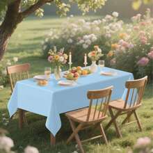 1 Pack 137x183cm/137x274cm PE Disposable Solid Color Tablecloth For Birthday Parties, Weddings, Christmas, Wipeable, Rectangular Table Decoration Cloth - Light Blue - View 6