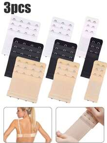 3pcs/Set Women's Bra Extender, 2-Hook/3-Hook/4-Hook Optional, Soft Elastic Back Bra Extender, Bra Extender, Women's Lingerie Bra Hook Extender, Elastic Adjustable Shoulder Strap Extender, Soft Lingerie Accessories, Multiple Colors Available, Comfortable Fit - Multicolor - View 2