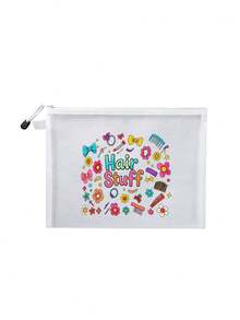 Cute Hair Stuff Cartoon Print Mesh Storage Bag, 6 Colors & Multiple Styles Available, Transparent Mesh Design For Easy Visibility Of Hair Ties, Hair Clips, Combs, Bangs Stickers And Other Hair Accessories, No Need To Search,Back To School - Multicolor - View 17